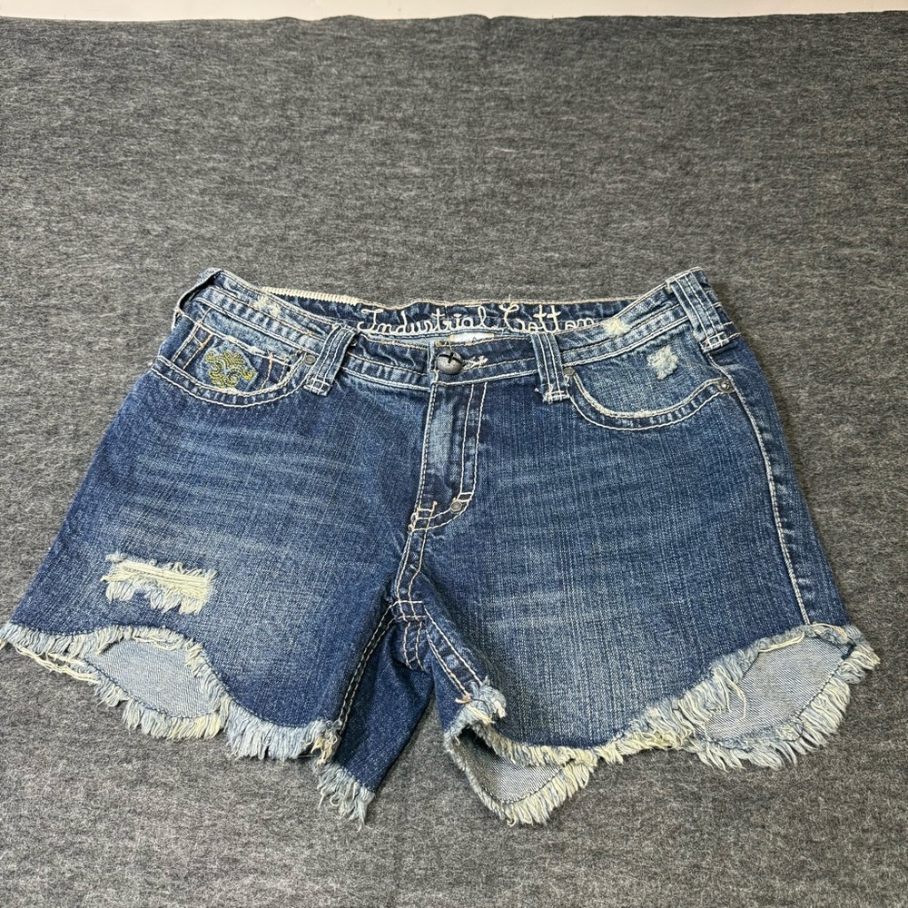 Industrial Cotton Womens Distressed Denim Cut Off Shorts Blue‎ Size 9 Y2K Boho